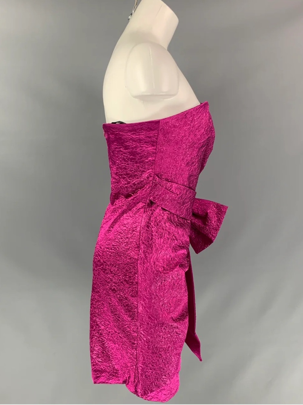 Ronny Kobo Magenta Metallic Carolayna Strapless Ruched Bow Mini Dress Size S NWT - Picture 9 of 10
